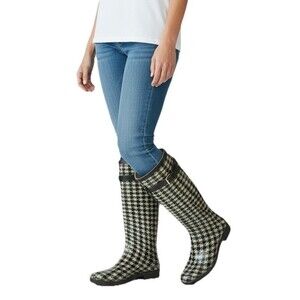 Lauren Ralph Lauren Rossalyn II Knee High Rain Boots Houndstooth Women's Size 8B
